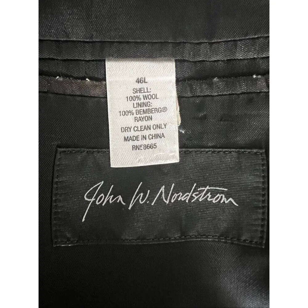 John W Nordstrom Blazer 100% Wool Black Grey Houndstooth Men 46L Two-Button